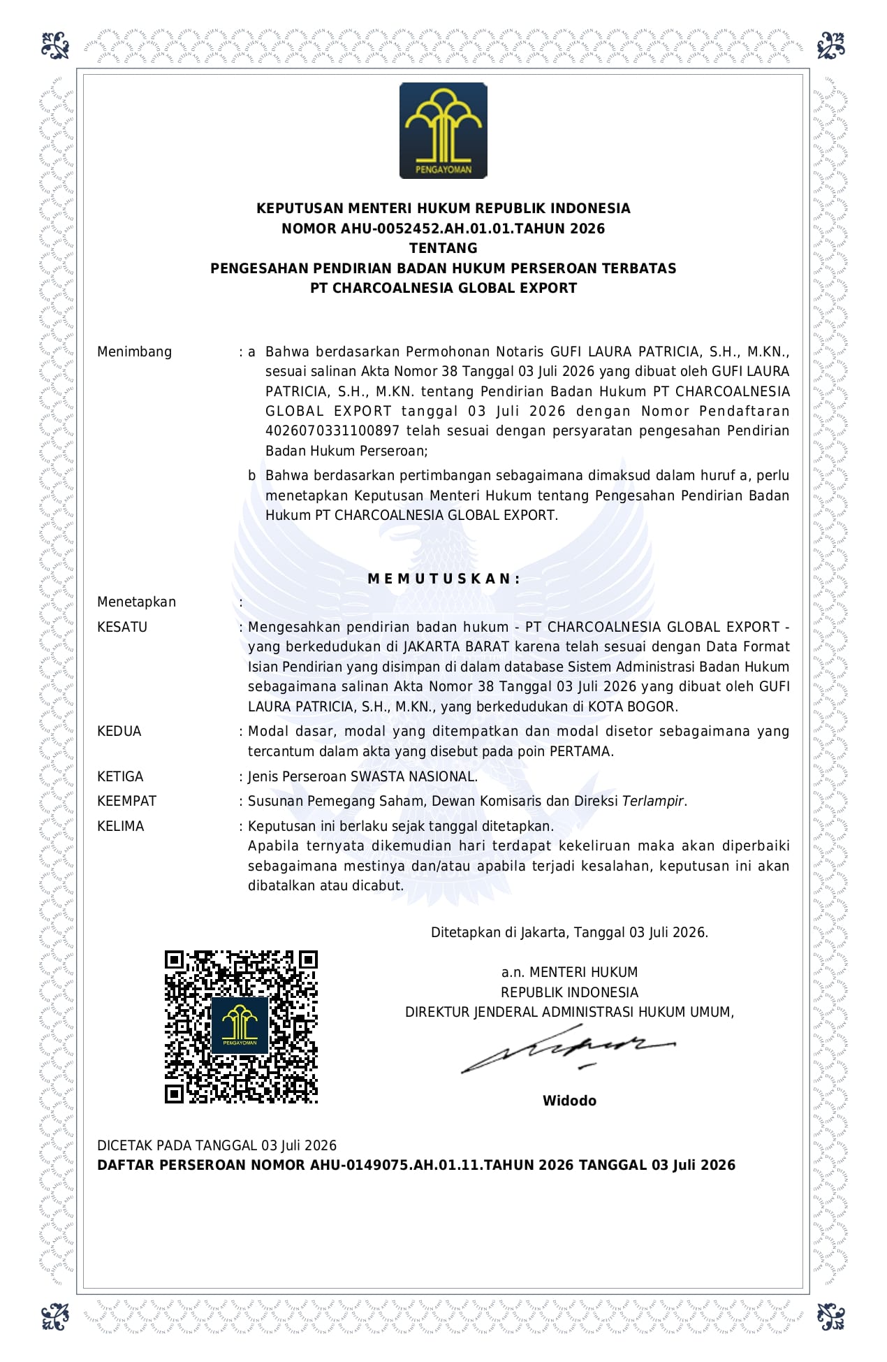 Decree of LLC Establishment Approval